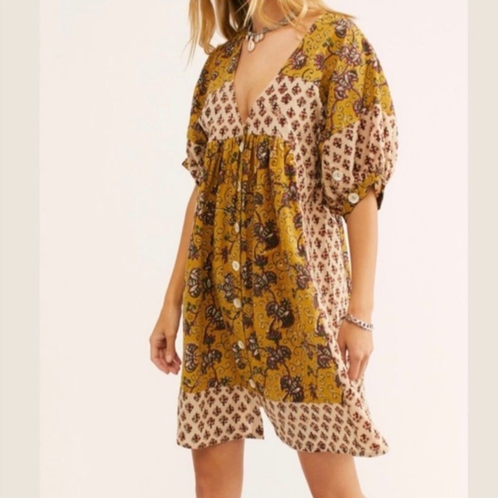 Free People Kinga Csilla Block Lollies Dress Cotton Printed Mini Boho 2
